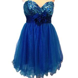 Prom Dress Cinderella size 8 royal blue sequins knee length full skirt formal